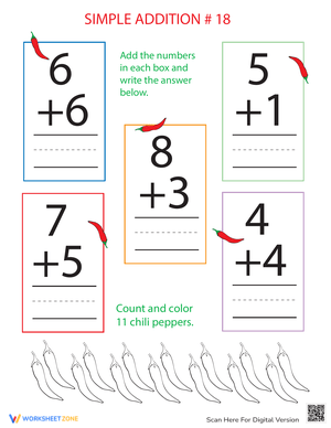 Preschool Addition 18 Worksheet