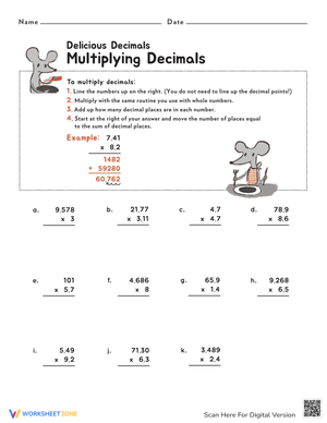 Multiplying Decimals Delicious Decimals Worksheet