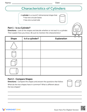 Exploring Cylinder Characteristics Worksheet