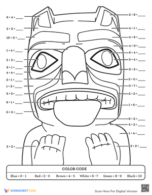 Color by Sum: Totem Bear Addition Practice