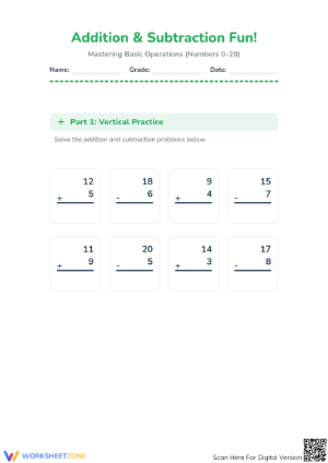Essential Grade 1 Addition & Subtraction Worksheet