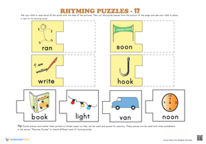 Rhyming Puzzles: Word Match Activity for Kids 