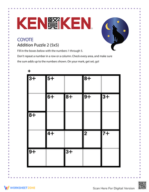 Grade 2 Coyote KenKen® — Printable Addition Worksheet