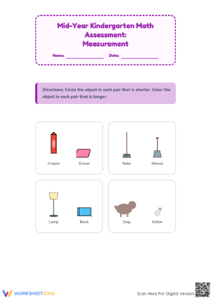 K.MD.A.1 Worksheet: Measurement Assessment — Grade K Aligned