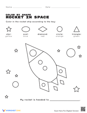 Color the Shapes: Rocket in Space