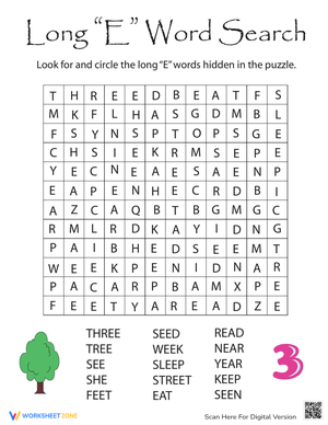 Long 'E' Sounds Word Search - Phonics Fun for Kids!