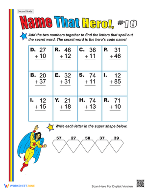 Two-Digit Addition Hero Worksheet