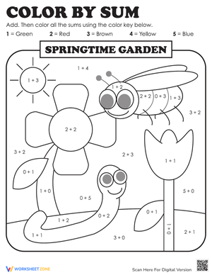 Color Sum: Springtime Garden Worksheet