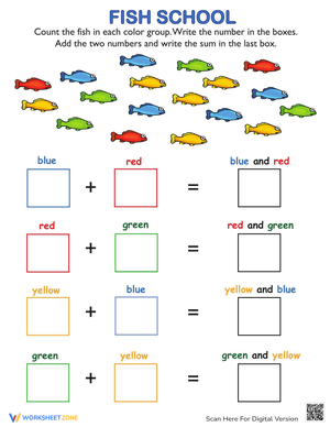 Fun with Addition: Fish School Worksheet