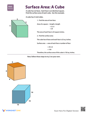 Calculating Surface Area of a Cube Worksheet