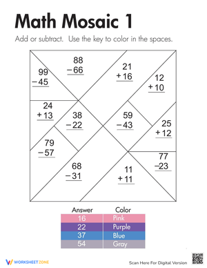 Math Mosaic: Color by Number Worksheet