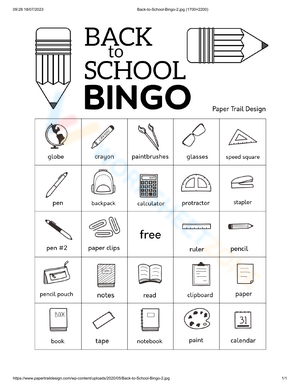 Fun Learning: Back to School Bingo Card