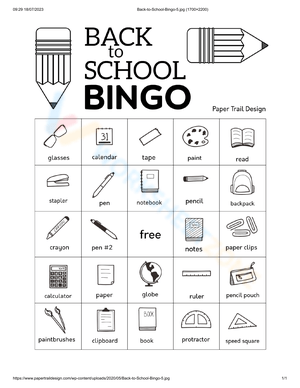 Back to School Bingo Card 5