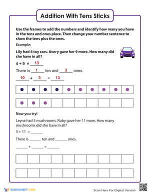Addition with Tens Sticks: Fun Math