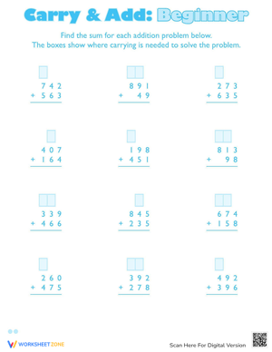 Practice Addition with Carrying Worksheet