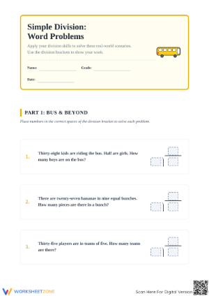 Essential Division Word Problems Worksheet | Grade 4 Math