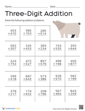 Three-Digit Addition Practice Worksheet