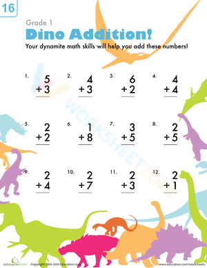 Dinosaur Addition: Engaging Addition Practice Worksheet