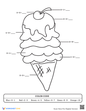 Color by Sum: Ice Cream Cone Addition Fun
