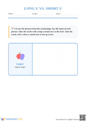 Long & Short U Sounds Worksheet | Grade K Printable