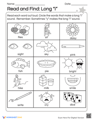 Read and Find Long 'I' Sound Worksheet