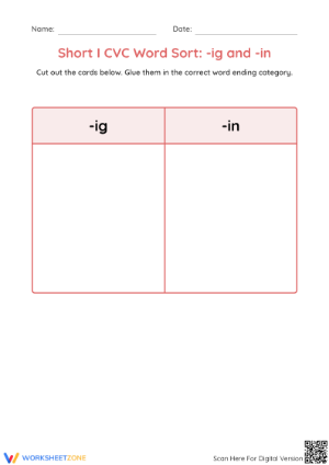 Essential Short I CVC Word Sort | Grade 1 Phonics