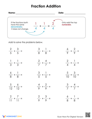 Add the Fractions: Practice Worksheet for Arithmetic