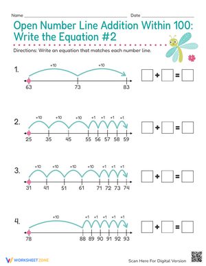 Open Number Line Addition Within 100: Write the Equation #2