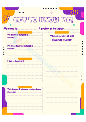 Back to School: Get to Know Me Worksheet