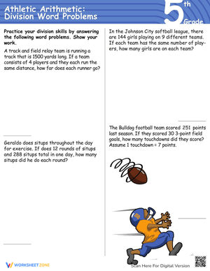 Athletic Division Word Problems Worksheet