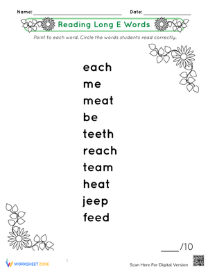 Reading Long 'E' Words: Phonics Practice