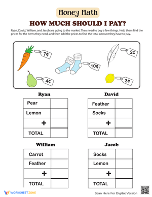 Addition with Money Worksheet