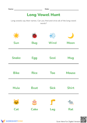 Grade 4 Long Vowels — Printable No-Prep Worksheet