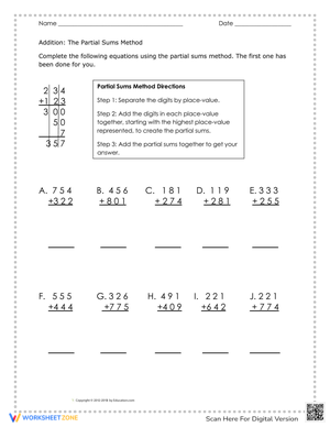 Practice Partial Sums Worksheet
