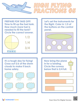 Flying Fractions 5 Worksheet
