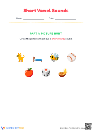 Short Vowel Sounds Worksheet | Grade K Printable