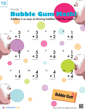 Bubblegum Addition Worksheet