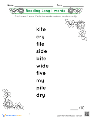 Reading Long I Words Practice