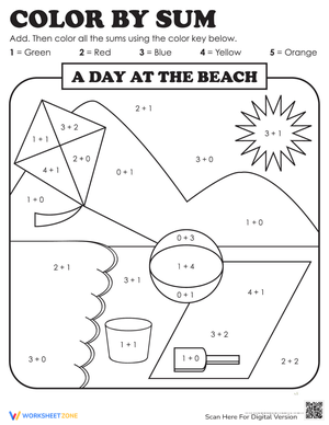 Color by Sum: Beach Day Activity