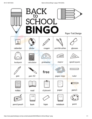 Back to School Bingo Card Game