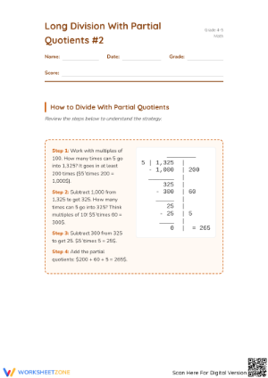 Essential Partial Quotients Worksheet | Grade 4-5 Math