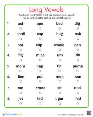 Long Vowel Sounds Quiz