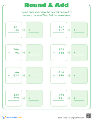 Round and Add Practice Worksheet