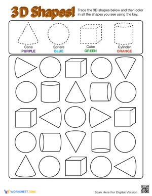 3D Shapes Worksheet for Kids