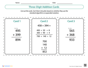 Three-Digit Addition Cards