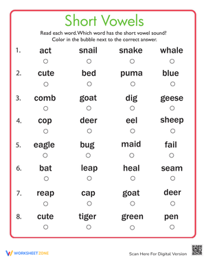 Short Vowel Sound Identification