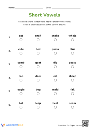 Grade 3 Short Vowels — Printable No-Prep Worksheet