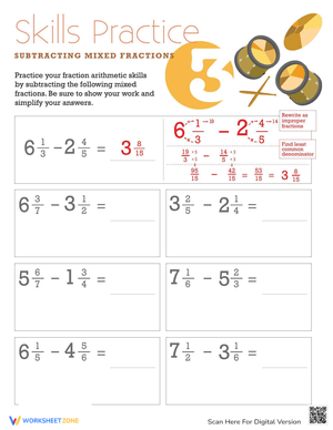 Subtracting Mixed Fractions #3