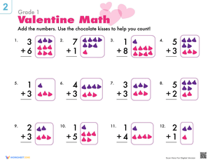 Grade 1 Valentine Math Worksheet