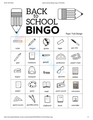 Back to School Bingo Card